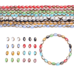 Faceted oval crystal glass beads with gold trim for DIY jewelry making and bracelets