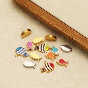 Fish-shaped stainless steel enamel beads for DIY jewelry making in multiple colors