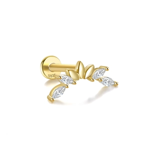Detailed view of S925 sterling silver butterfly labret earring with sparkling zircons