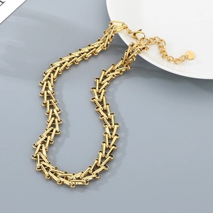 Hip Hop V-Shaped Stainless Steel Necklace And Bracelet Geometric Triangular Link Chain Jewelry For Men And Women