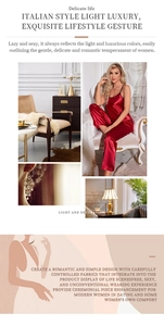 Detail showing red silk satin pajama set with backless camisole and sleek long pants