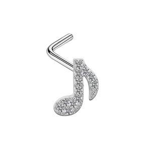 Clou de nez élégant en forme de note de musique en argent avec oxydes de zirconium