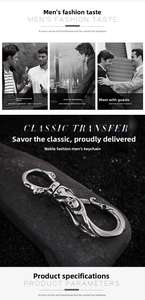 Close-up of vintage 304 stainless steel skull keychain with a 360-degree swivel hook