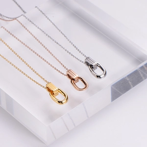 Modern oval double hoop pendant necklaces in gold, rose gold and silver finishes