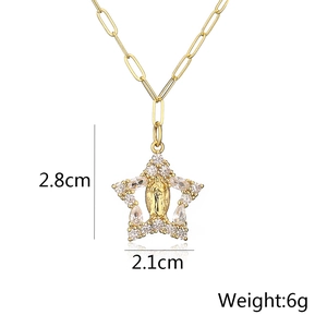 Detail showing 2.8cm x 2.1cm star pendant with Virgin Mary relief and zircon stones