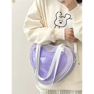Heart Shaped Ita Bag Transparent PVC Window Nylon Crossbody Shoulder Handbag For Girls Sweet JK Style Display Bag