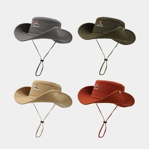 Outdoor Cotton Bucket Hat Wide Brim Sun Protection Hiking Fishing Hat With Adjustable Chin Strap Western Cowboy Style