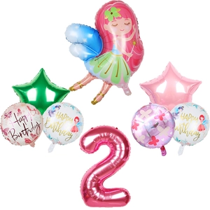 Lot de 7 ballons en aluminium fée rose et chiffre 2 pour décoration d'anniversaire