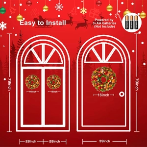 Detailed infographic showing 16-inch Christmas wreath dimensions and battery requirements