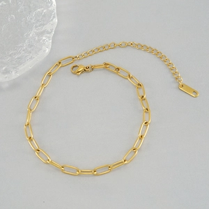 18K gold plated titanium paperclip chain anklet for women with adjustable lobster clasp