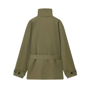 Veste col montant vert armée pour femme avec manches longues et ceinture au dos