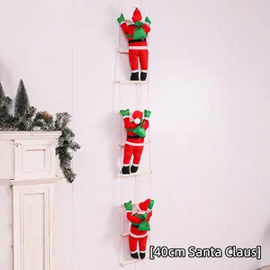 Detailed view of three 40cm Santa Claus figures climbing a white rope ladder decoration