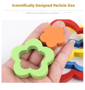 Flower-shaped colorful wooden puzzle pieces designed for easy grip and motor skill training