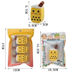 Bubble tea makeup sponge set with hydrophilic sponges in yellow and cartoon packaging