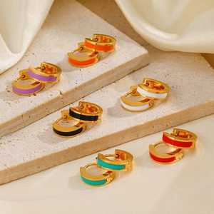 Set of 18K gold plated colorful enamel hoop earrings in six vibrant geometric styles