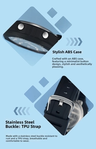Detailed macro view showing the ABS case, TPU strap, and stainless steel buckle of the watch