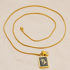 Minimalist 18K gold plated Capricorn zodiac pendant on square charm snake chain