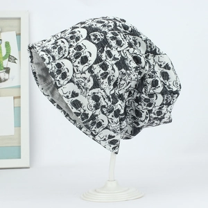 Winter beanie hat with skull print, soft knitted punk style for outdoor warmth