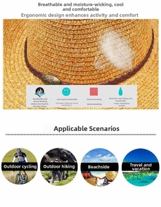 Détail d'un chapeau de paille tissé à la main avec sangle en cuir et boucle d'éléphant