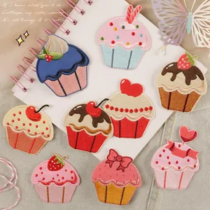 Cartoon Cupcake Embroidered Patches Polyester Self-adhesive Iron-on Decorative Applique For Clothing Hats Bags DIY Craft Accessory