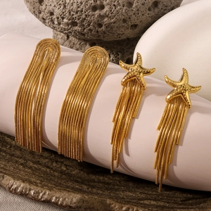 18k gold plated stainless steel starfish and geometric tassel earrings for beach wear