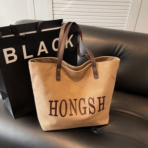 Large Capacity Canvas Tote Bag Simple Letter Print Shoulder Handbag For Women Daily Commuting School Versatile
