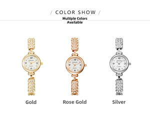 Detailed comparison of gold, rose gold and silver rhinestone quartz bracelet watches