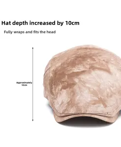 Detailed macro view showing the 10cm depth of this vintage brown newsboy cap for men