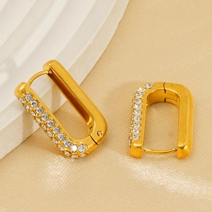 Elegante goldene U-förmige Creolen mit glitzerndem Zirkonia-Besatz für Damen