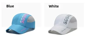 Detail of quick-dry sports cap showing breathable side mesh and SDS RUN athletic printing