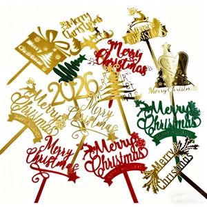 Décorations de gâteau Joyeux Noël en acrylique doré rouge et vert pour fête chic