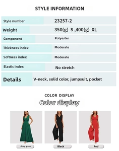 Detail view of V-neck sleeveless jumpsuit showing functional side pockets and loose cut