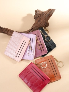 Fashion Crocodile Pattern Card Holder Multi Slot Zipper Coin Purse With Key Ring Portable Simple Wallet For Women