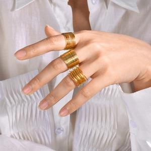 Chic multi-layer gold stainless steel ring for women with minimalist stacked design