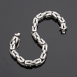 Vintage silver Byzantine king chain stainless steel bracelet with secure clasp