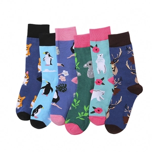 6-pack of animal series crew socks in assorted colors featuring Corgi and Koala patterns