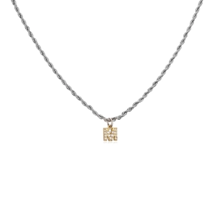 Stainless steel twisted chain necklace with gold paved letter M pendant and crystals