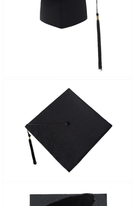 Vertical detail of black graduation cap with tassel and fabric texture on white background