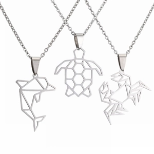 Collier À Pendentif En Acier Inoxydable Minimaliste Animaux Marins Origami Géométrique Design Creux Élégant Femmes Hommes