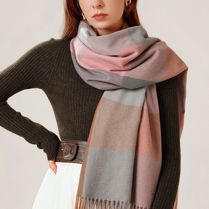 Plaid Scarf Imitation Cashmere Soft Warm Extra Long Shawl With Fringes Winter Elegant Casual Accessories For Women