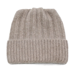 Bonnet en tricot de fourrure de lapin taupe avec doublure chaude pour femme en hiver