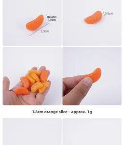 Medición detallada del tamaño de gajos de naranja de PVC realistas para manualidades