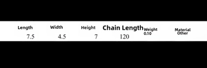 Size specifications chart for acrylic mini bag showing dimensions and chain length details