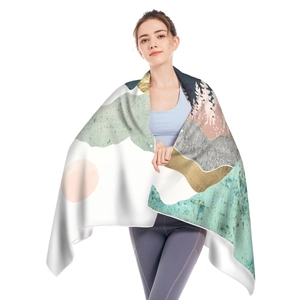 Microfiber oversized beach towel with artistic abstract landscape mountain print