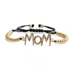 Adjustable gold MOM bracelet with colorful micro-pave cubic zirconia stones for women