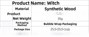 Specifications for the wooden witch door corner decor including material and size details