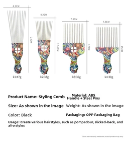 Detailed size specifications for professional hair styling combs with steel needles