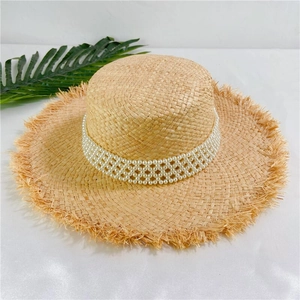 Chapeau De Paille Femme Haut Plat Large Bord Été Plage Solaire Bord Frangé Chic Style Rétro Français Élégant