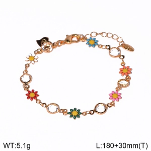 Detailed view of butterfly bracelet with colorful enamel flowers and adjustable chain