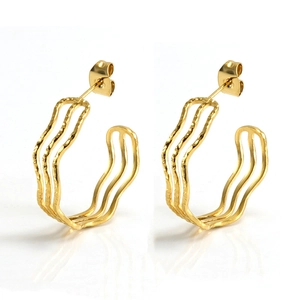Elegant 18k gold plated wave textured hoop earrings with a modern geometric design